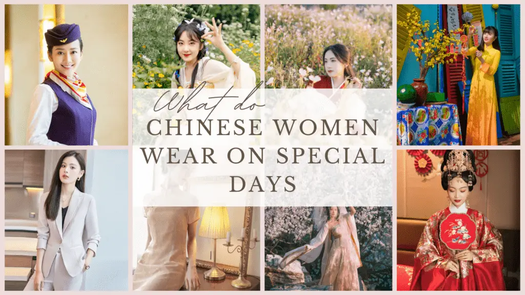 A group of pictures of Chinese women wearing for special days
