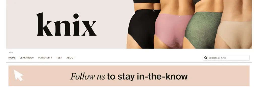 Screenshot of Knix Store on Amazon