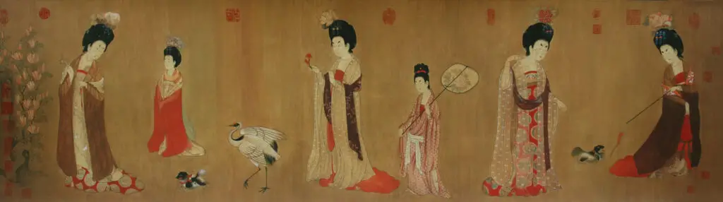 Ladies and Flowers, by Zhou Fang in Tang Dynasty