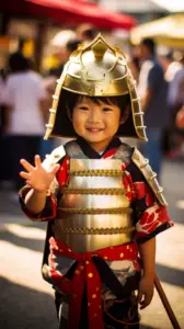 A cute boy with Kabuto helmet on Japan's Children's Day