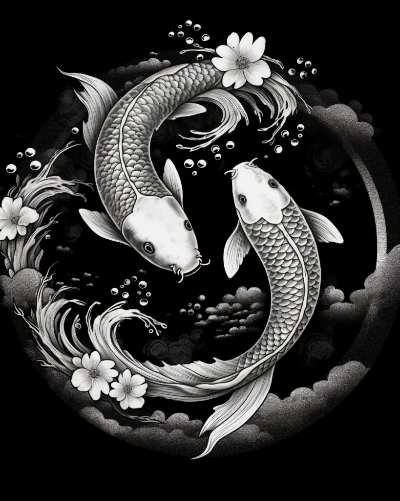 Koi Fish Yin Yang Tattoo with Lotus Flowers